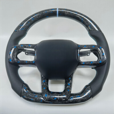 Blue Forged Carbon Fiber Black Leather Steering Wheel for Ford Mustang GT 2024+