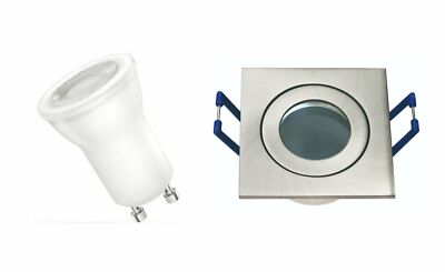 5xLed Bad Feuchtraum Spot eisengebürstet eckig mit 35mm MR11 Led GU10 NW 230 V