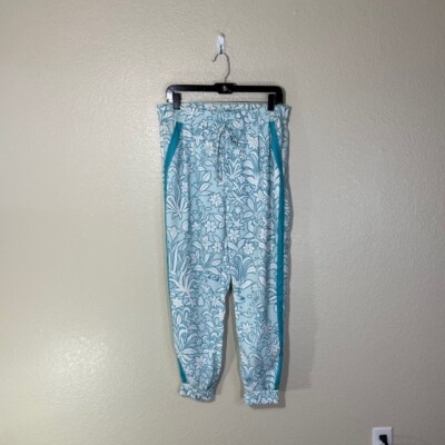 Hemant & Nandita Womens Floral Paisley Print Harem Pants Blue White Medium BOHO