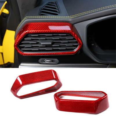 Red Carbon Fiber Side Air Vent Outlet Cover Trim For LAMBORGHINI URUS 2018-2021
