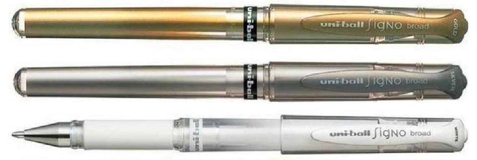Uni Ball Signo UM-153 Pen Broad Metallic Gel Rollerball Gold Silver Bronze White