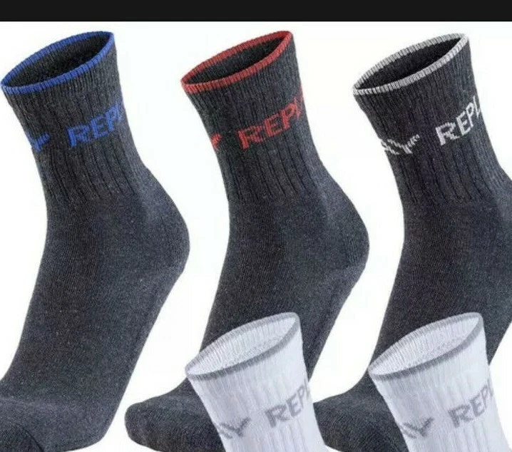 REPLAY Cotton Rich Socks Logo Black Size 5.5-8 EU 39-42 3 Pairs