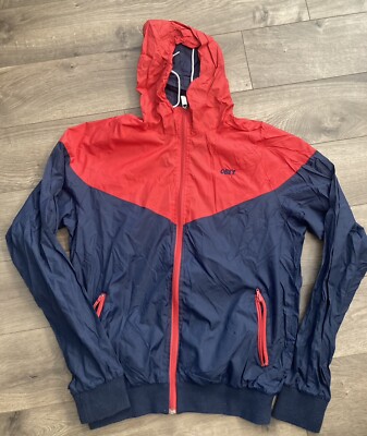 Obey Anorak Hoodie Windbreaker Large Streetwear Y2K Color Block Full Zip Light