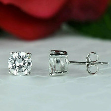 2 Ct Round Cut VVS1 Lab Created White Sapphire Stud Earrings 14K White Gold 495