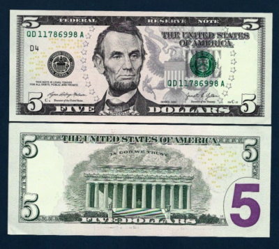 United States 5 DOLLARS P-552 2021 x 1 UNC Abraham Lincoln
