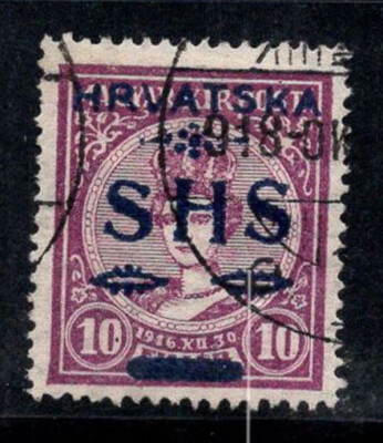Jugoslawien 1918 Mi. 64 gebraucht 100% überdruckt 10 f, SHS, Kroatien