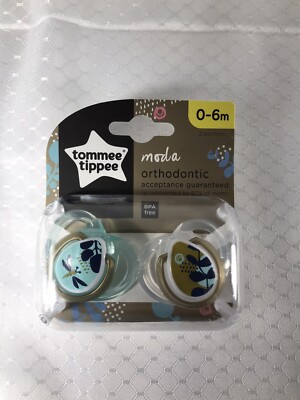 Tommee Tippee Moda 2pk Ortho Baby Pacifiers Binkys Soothers Dragonfly Green 0-6M
