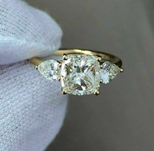 2Ct Cushion Lab Created Diamond Engagement Ring 14K Yellow Gold Plated