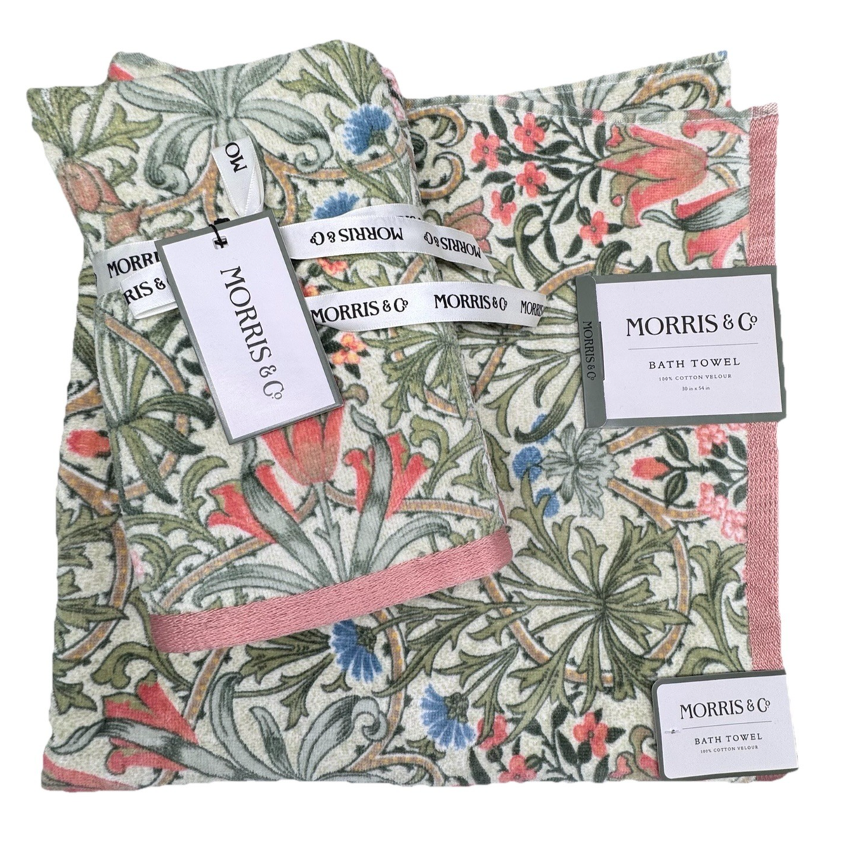 4 Pc William Morris Woodland Weeds Velour Bath Hand Towel Set