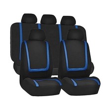 Car Seat Covers Full Set, Breathable Premium Cloth Auto Seat Cover, Blue