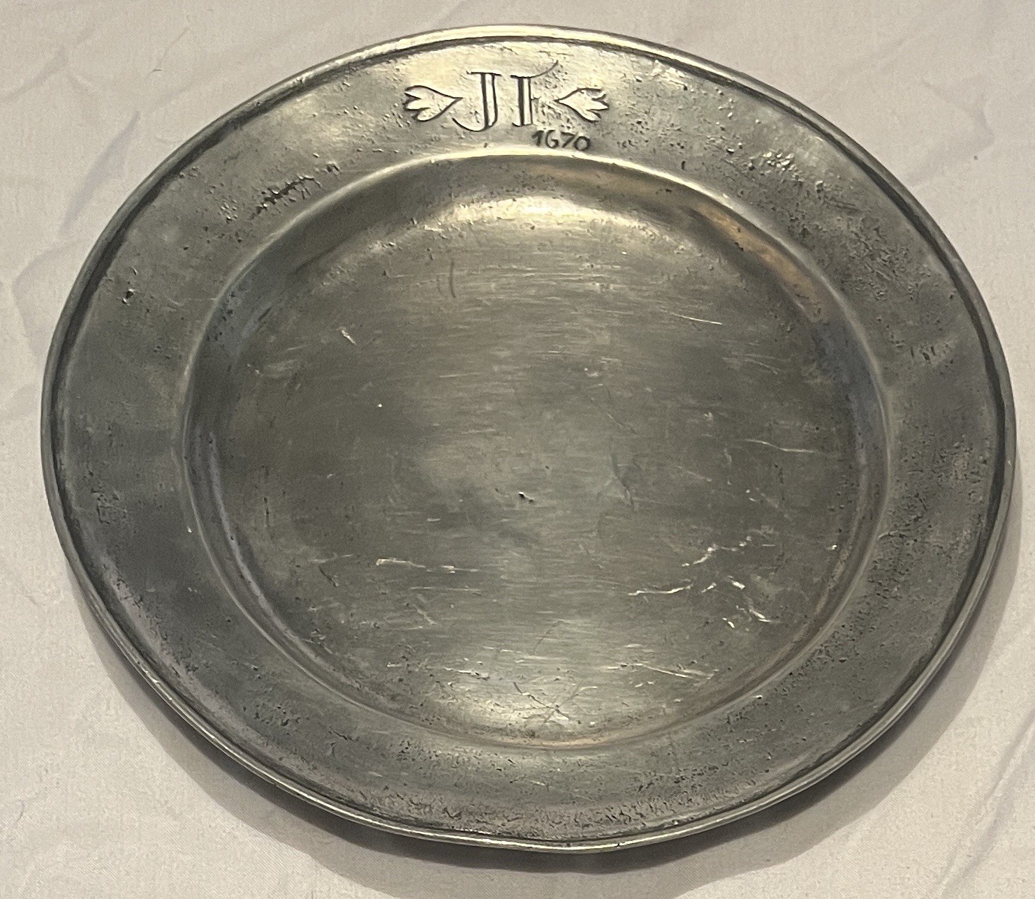 Large Pewter Plate Charger Dated 1670 - Marked/Stamped Handmade English
