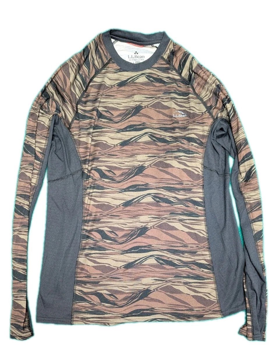 LL Bean Shirt Mens Midweight L Reg Crew neck Camo Stretch