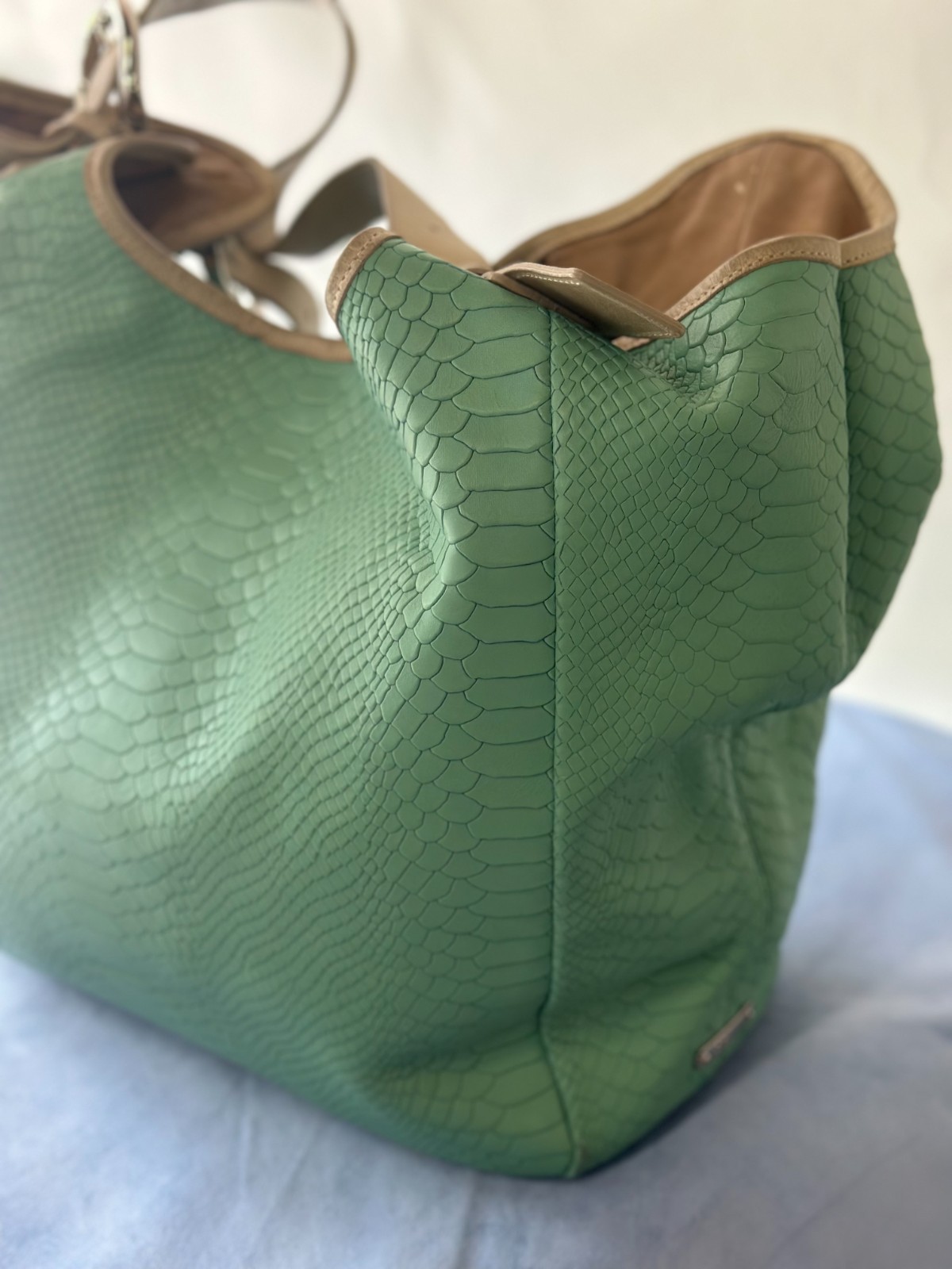 Gigi New York Large Python Embossed Emerald Leath… - image 2
