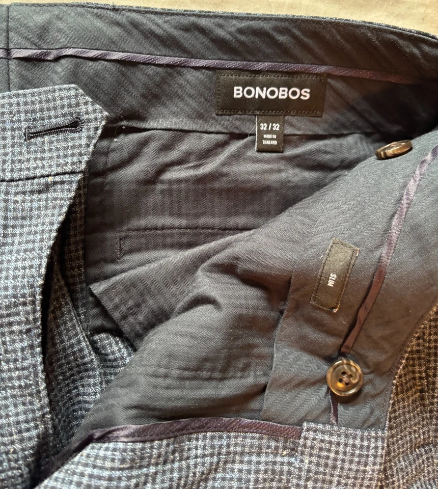 Calça slim fit xadrez Bonobos Houndstooth 33x29 mistura de lã xadrez - Imagem 3 de 4