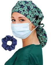 Satin Lined Scrub Cap Women Extra Large Long Hair Surgical Nurse Cap 4 Buttons