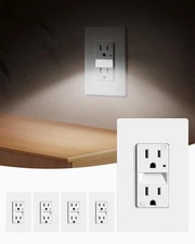 SURAIELEC 15AMP Outlet with Guidelight, Dusk to Dawn Night Light, 6000K Cool ...