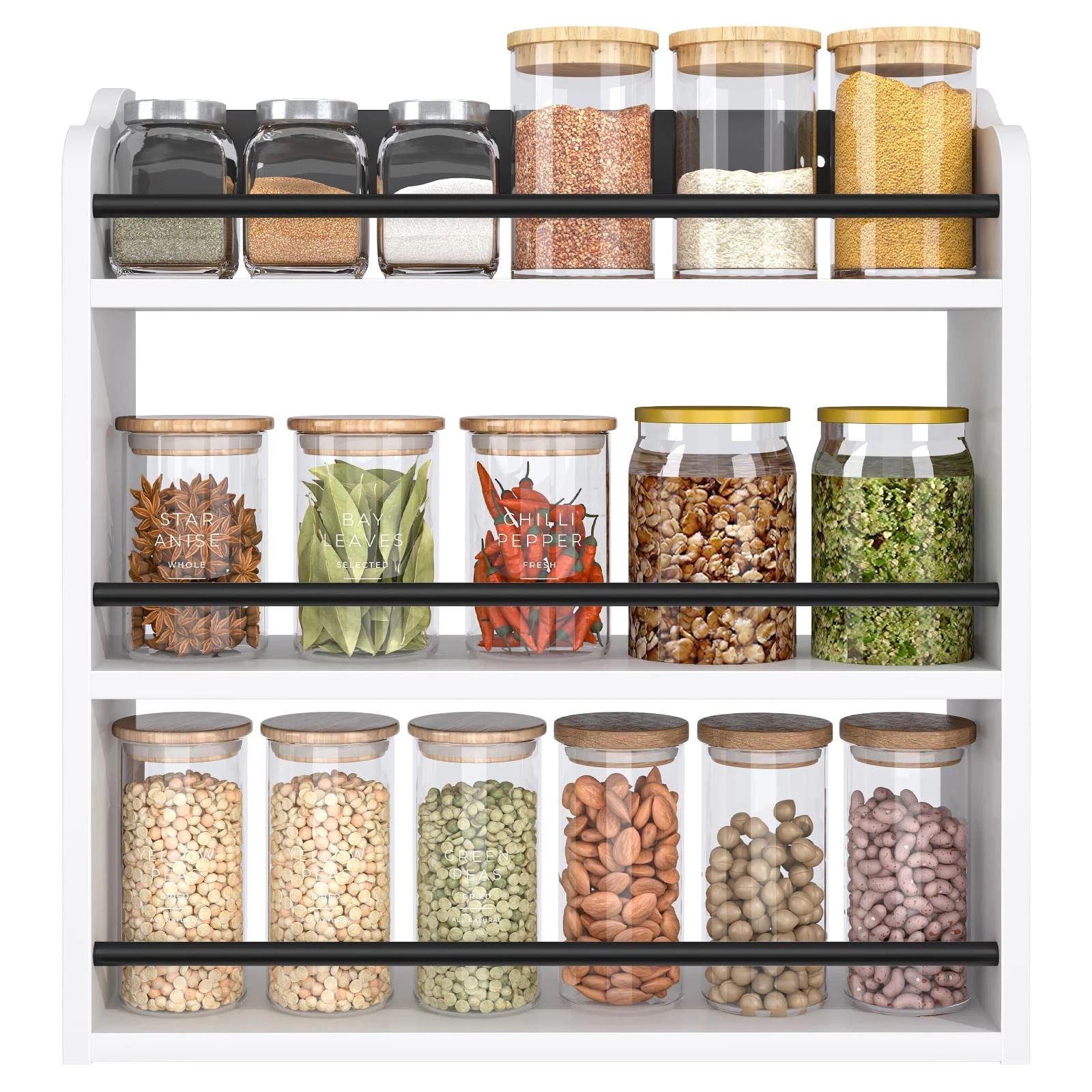3 Tier Wooden Spice Rack, Seasoning Jars Rack Shelf Spice Organizer for Count...
