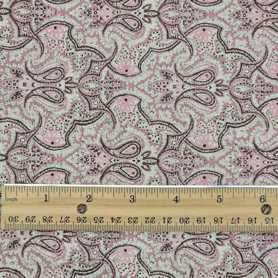 Reproduction Cotton Quilt Fabric 33"x45" Vintage Pink Paisley Taupe Background - Image 3 of 4