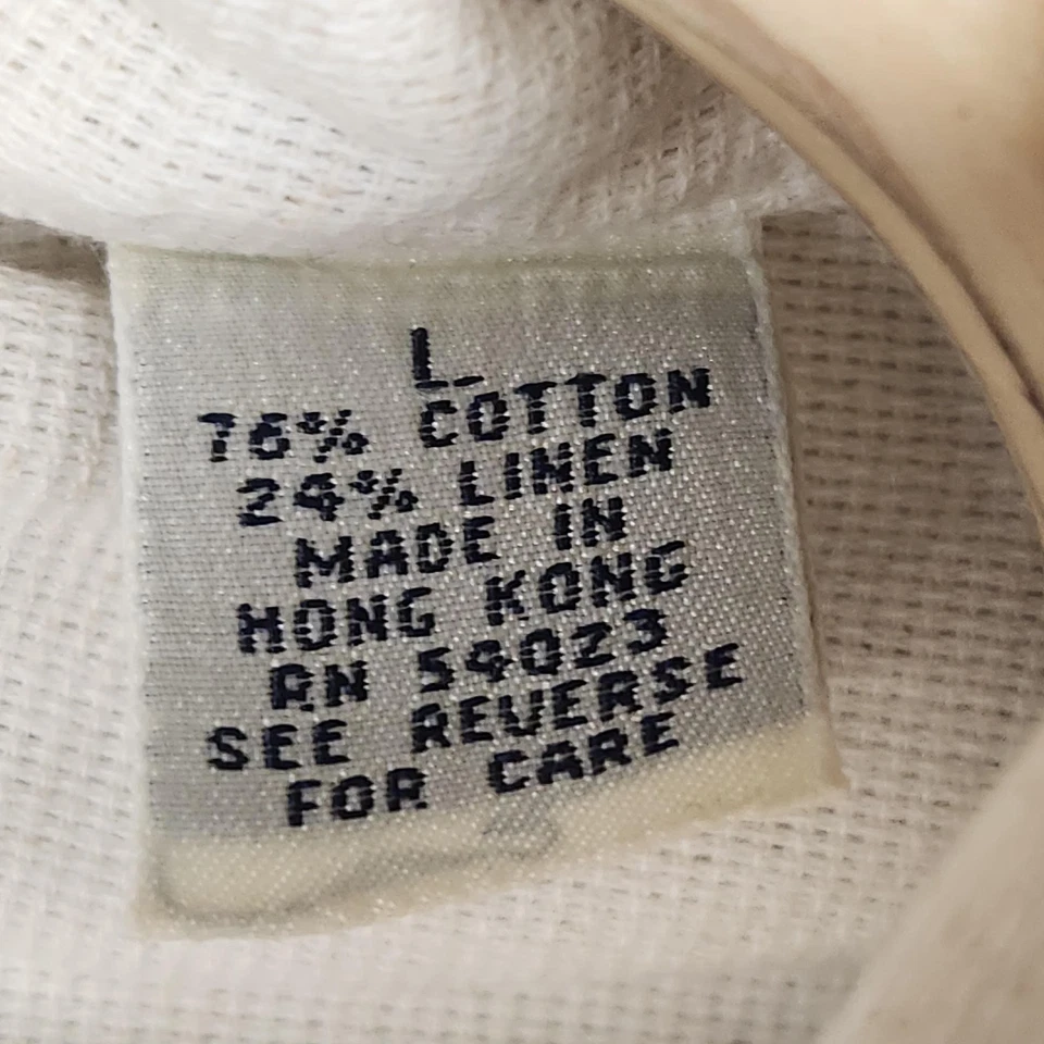 Vintage GAP Shirt Mens Large Cream Cotton Linen Band Collar Button Down 90s - Image 4 of 4