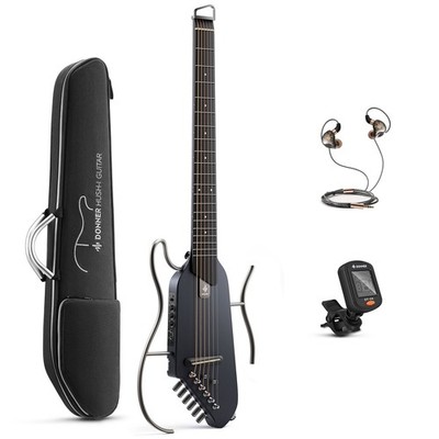 Donner HUSH I Headless Guitar For Travel Quiet Acoustic Electric Black