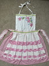 VTG 50-70s Handmade Child  s Linen Apron Pinafore Embroidered Crochet Gingham EUC