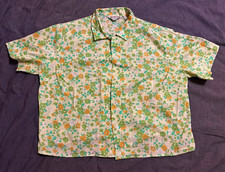 Vintage 60s-70s Floral Button-Front Short Sleeve Shirt Size 42