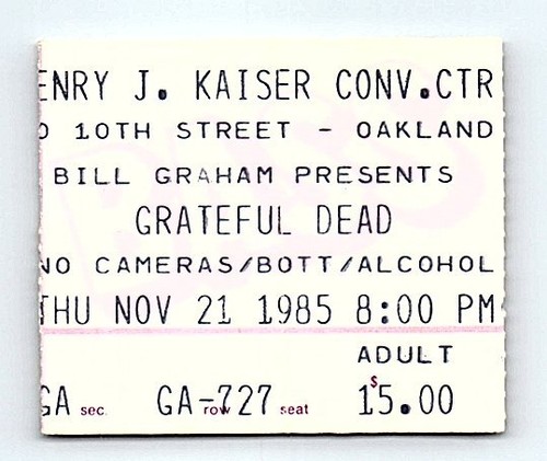 Grateful Dead Concert Ticket Stub Novembre 21 1985 Oakland California - Photo 1 sur 7