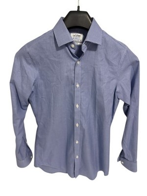 T.M. Lewin Men s Shirt 15 34 Super Fitted Non Iron Stretch Check Blue