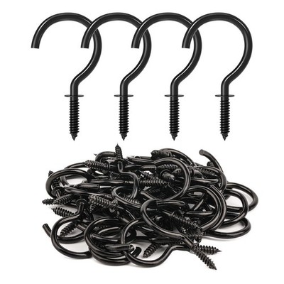 RELBRO Screw Hooks, 11/4 Inch Metal Screw in Cup Hooks, Black, 50 Pcs