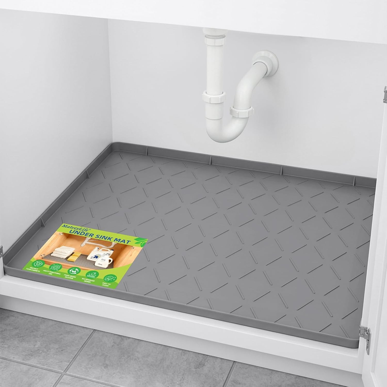 Under Sink Mats Kitchen Waterproof 34"X22" Undersink Protectors Silicone Mat