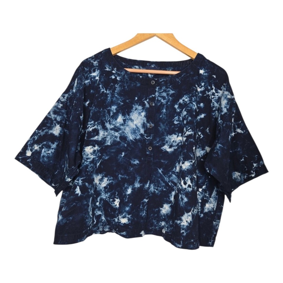 Pure Jill Womens Navy Blue Indigo Marble Tie Dye Half Wide Sleeve Top ...