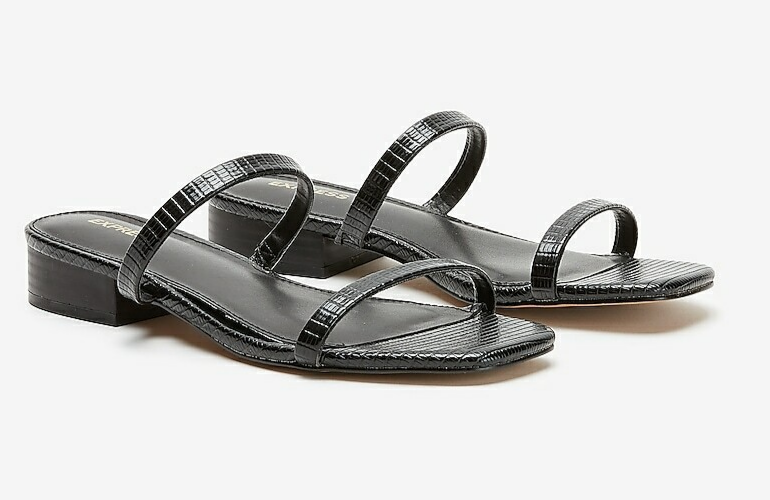 Women's Express Double Band Stacked Heel Sandals Black Size 9 New