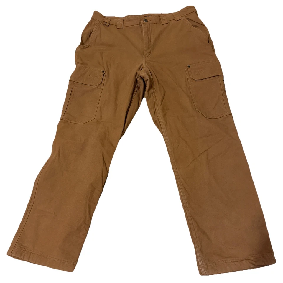 Pantalones cargo Duluth Trading para hombre con manguera contra incendios forrados de vellón calce relajado 36x30 marrón Foto 2 de 4