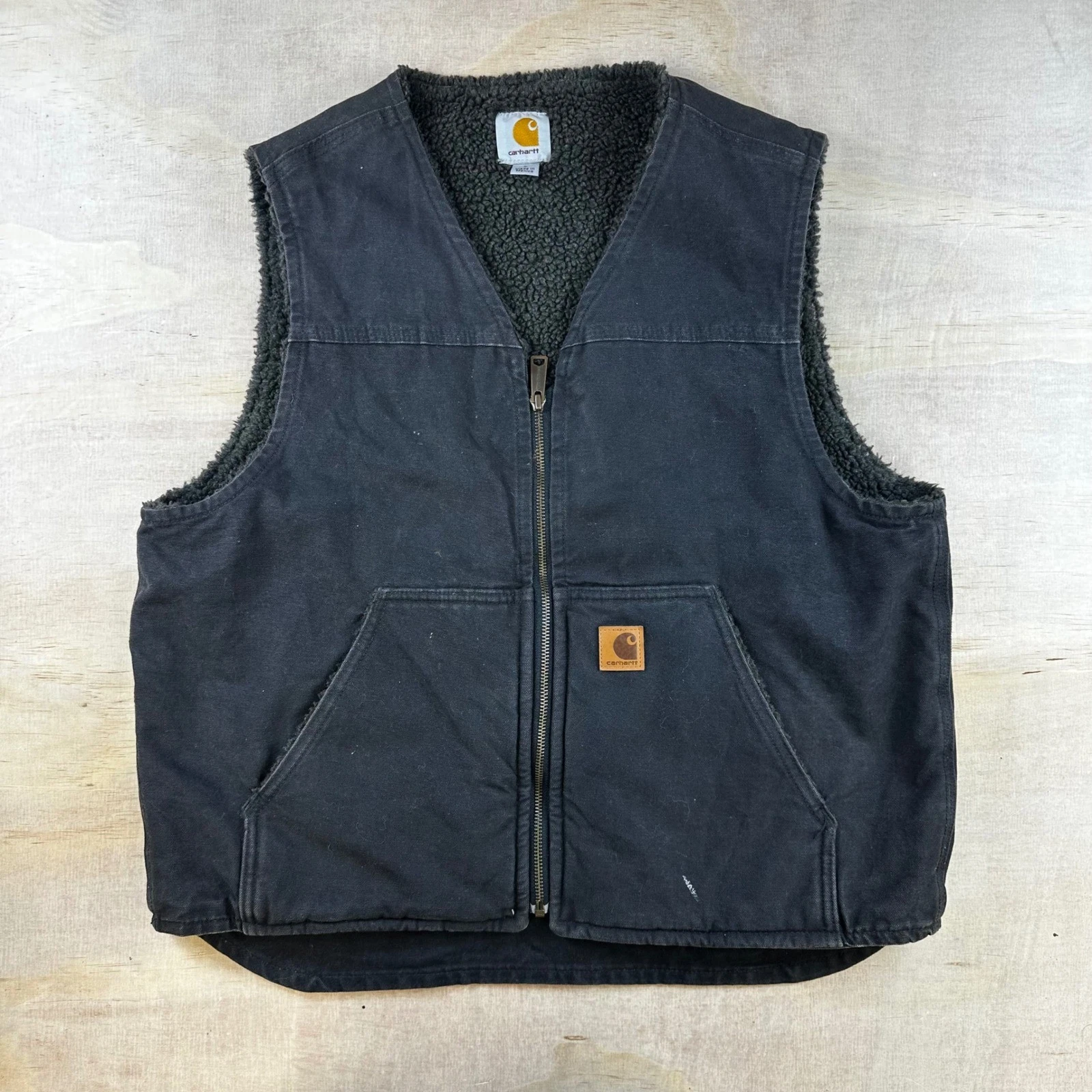 Carhartt V26-BLK Black Sandstone Sherpa Lined Duck Vest Mens Large Regular