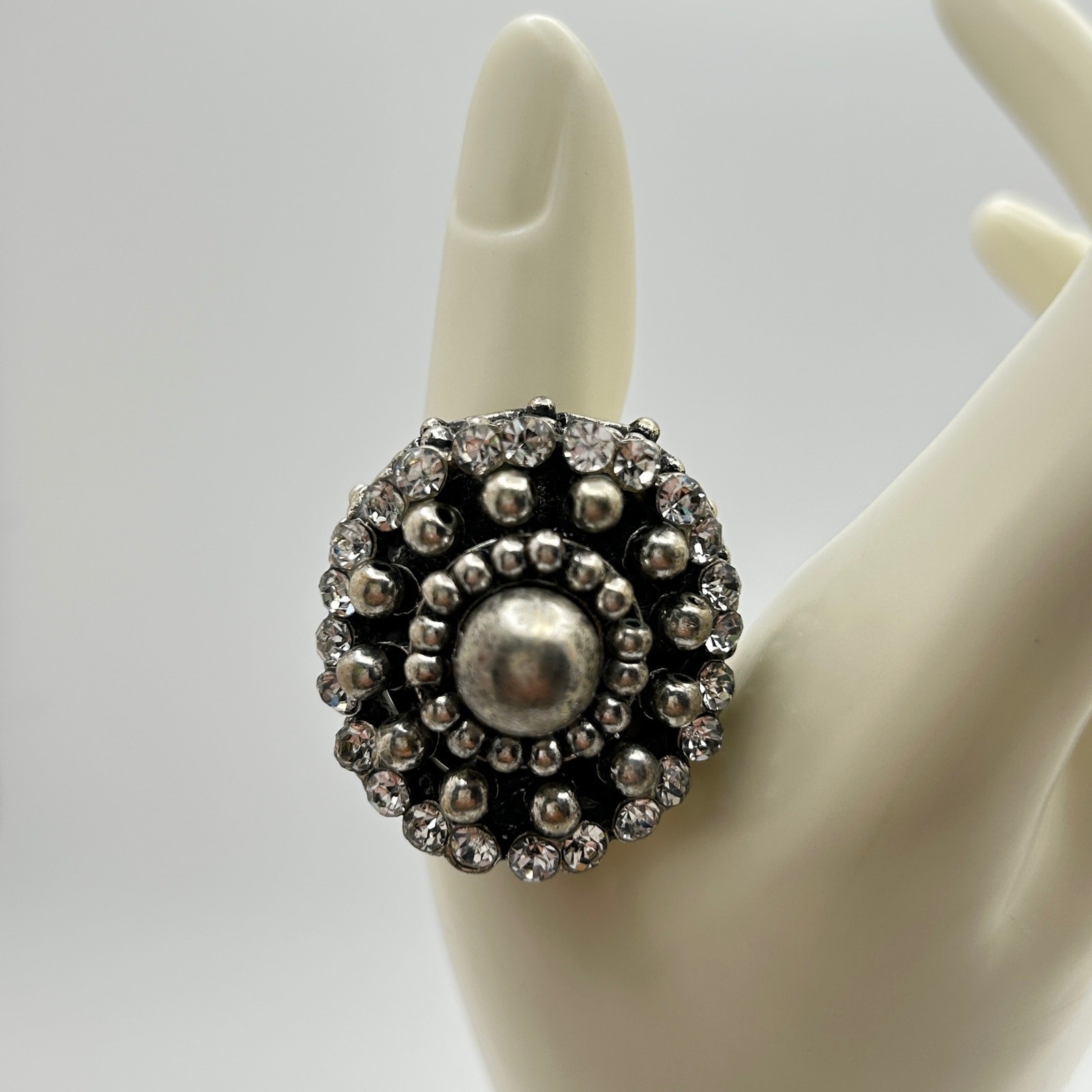 Large Domed Statement Stretch Cocktail Ring Silve… - image 5