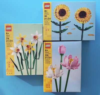 LEGO Botanical Bouquet Lot Sunflowers Lotus Daffodils 40647 40524 Valentine Gift