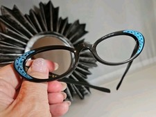 Vtg. AMERICAN OPTICAL Eyeglass Frames Black/Gray Shimmer BLUE RHINESTONES HOT