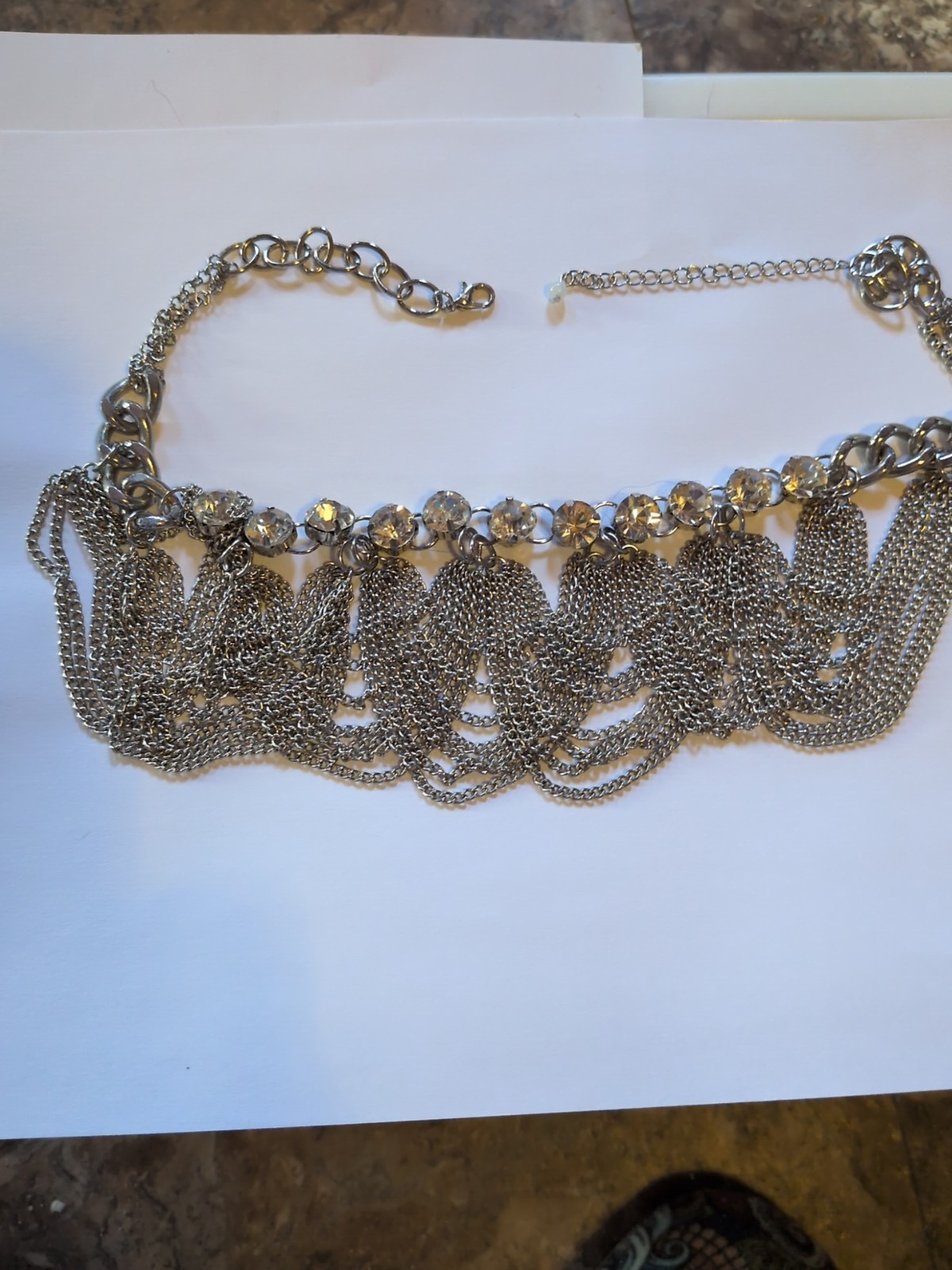 Large Rhinestone Necklace With Chains silvertone … - image 1