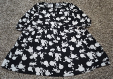 Old Navy Dress Womens 2XL XXL Black Floral 3/4 Sleeve A Line Knee Length Rayon