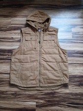 Wrangler Men's Workwear Canvas Vest Khaki Brown, Full Zip, Hooded, 2XL