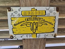RARE VINTAGE Oklahoma Cattlemen's Association Member Porcelain Sign 10" x 6"