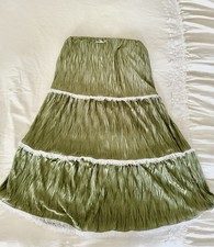 Satin Green Layered maxi Skirt with Ruffle Accents, handmade sewn/designed