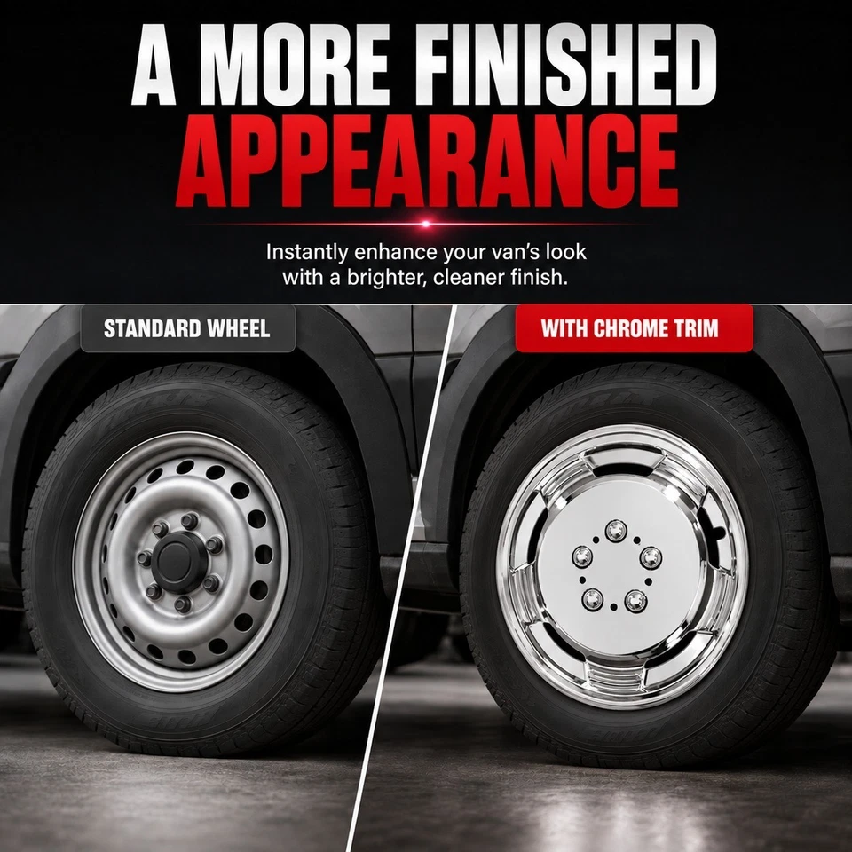 Comparison between standard steel wheel and wheel fitted with chrome look trim