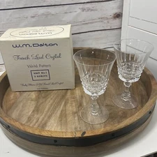 2 VTG W M Dalton Finely Blown 24% French Lead Crystal GOBLETS Verite Pattern Box