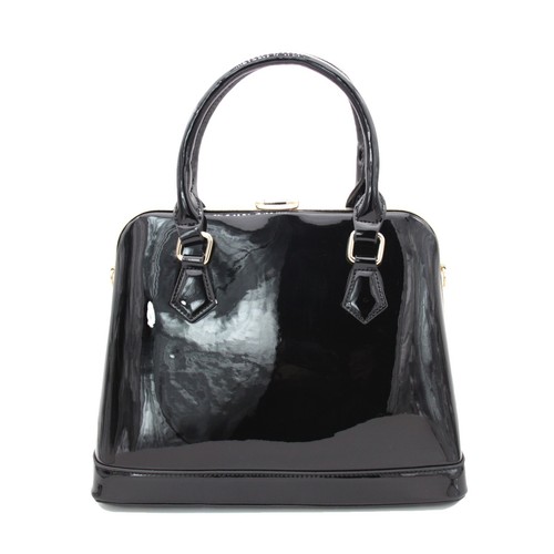 Damen Designer Lack Kunstleder Handtasche Verschluss Schulter Handtasche UK - Bild 8 von 16