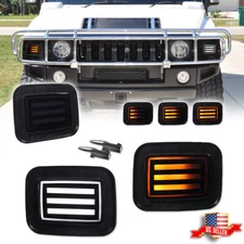 For 2003-2009 Hummer H2 Smoke Switchback LED Front Bumper DRL Turn Signal Lights