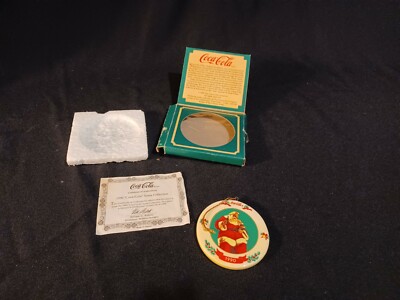 Vtg 1990 Coca Cola Christmas Ornament Porcelain Santa by Willitts in Box W COA