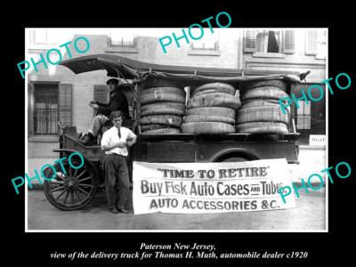 OLD LARGE HISTORIC PHOTO OF PATERSON NEW JERSEY THE MUTH TIRE TRUCK c1920