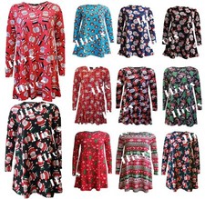 Womens Ladies Kids Xmas Christmas Santa Skater Snowman Swing Dress Plus size