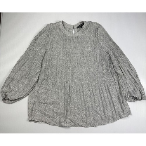Addriana papell Gray Metallic Long Sleeve Babydoll Blouse Shimmer Party Top s